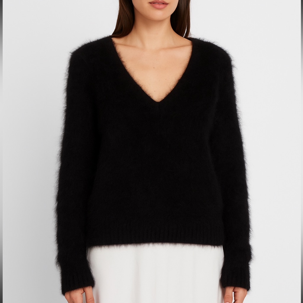 Michael Michael Kors Black Rabbit Fur V Neck Sweater Jumper Xxs